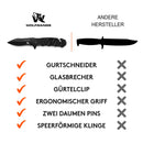 Wolfgangs Survival-Klapp-Messer AUXILUM aus 440C Stahl - Einhändig bedienbares Outdoor-Messer mit Glasbrecher & Gurtschneider (Schwarz)