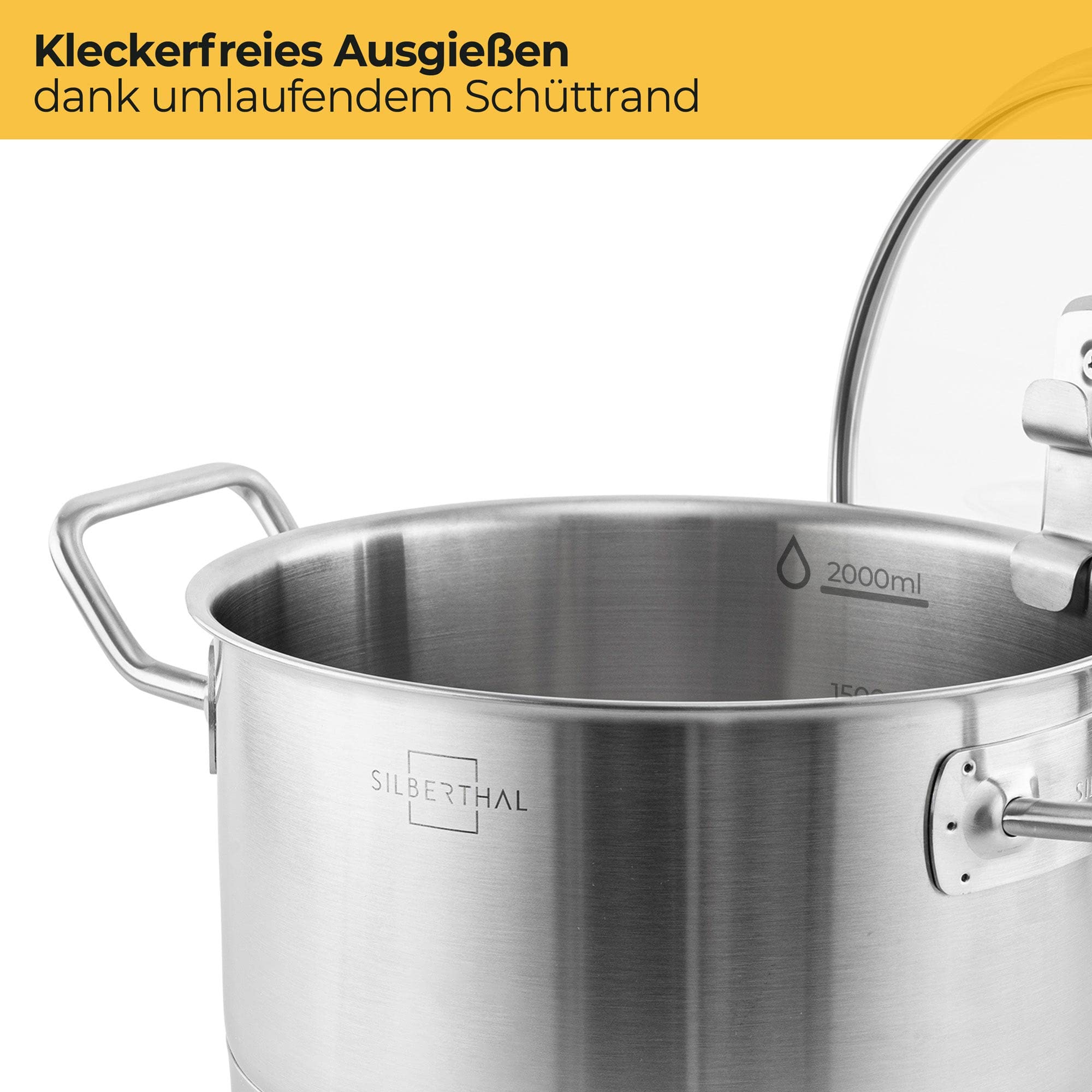 SILBERTHAL Kochtopf Induktion 20 cm - Edelstahl - 2,5L - Topf mit Deckel zum Einhängen - Für alle Herdarten - Ofenfest