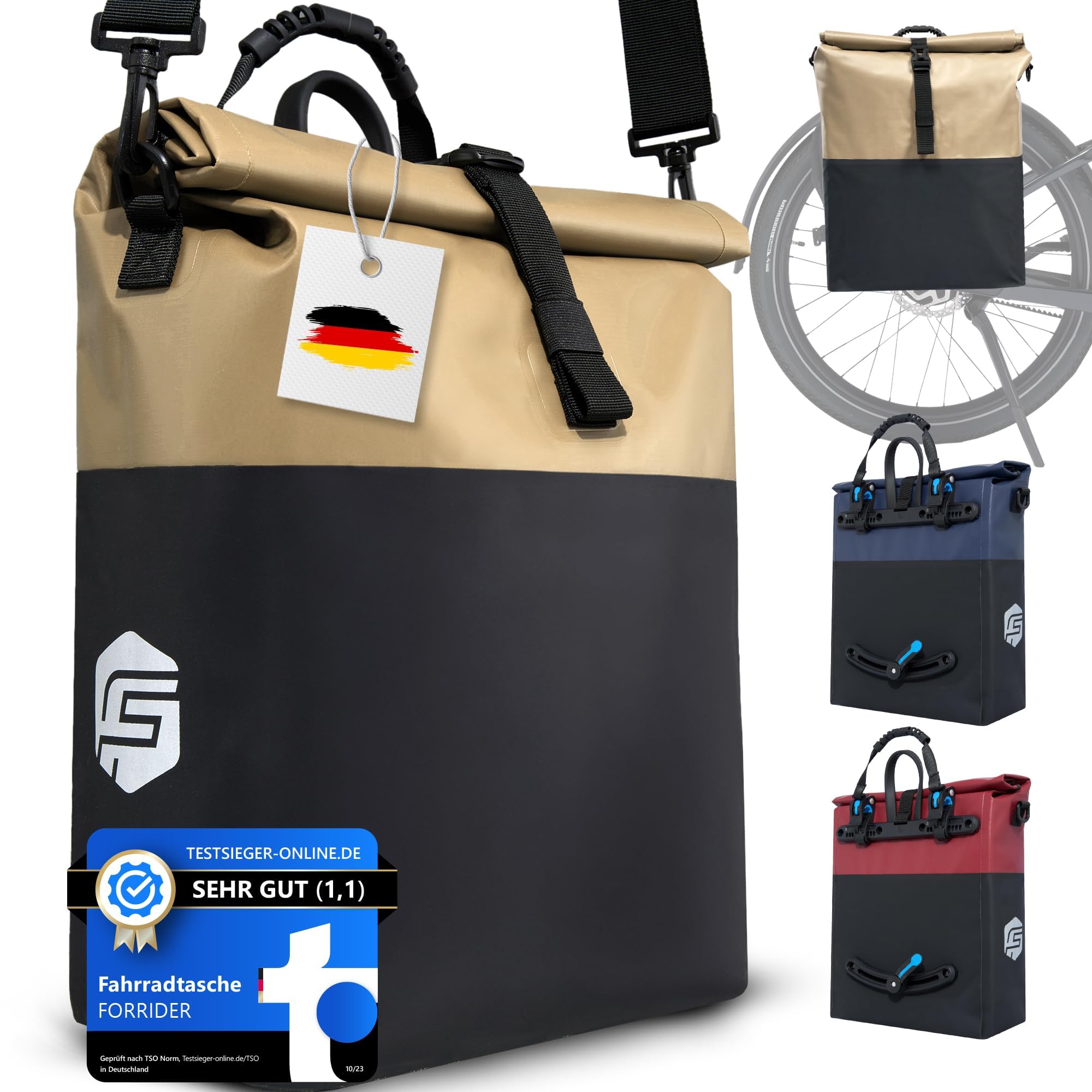 Forrider Fahrradtasche Wasserdicht für Gepäckträger [22L Volumen] mit Schultergurt | Gepäckträgertasche | Einzel | Fahrrad Tasche Packtasche hält an jedem Gepäckträger