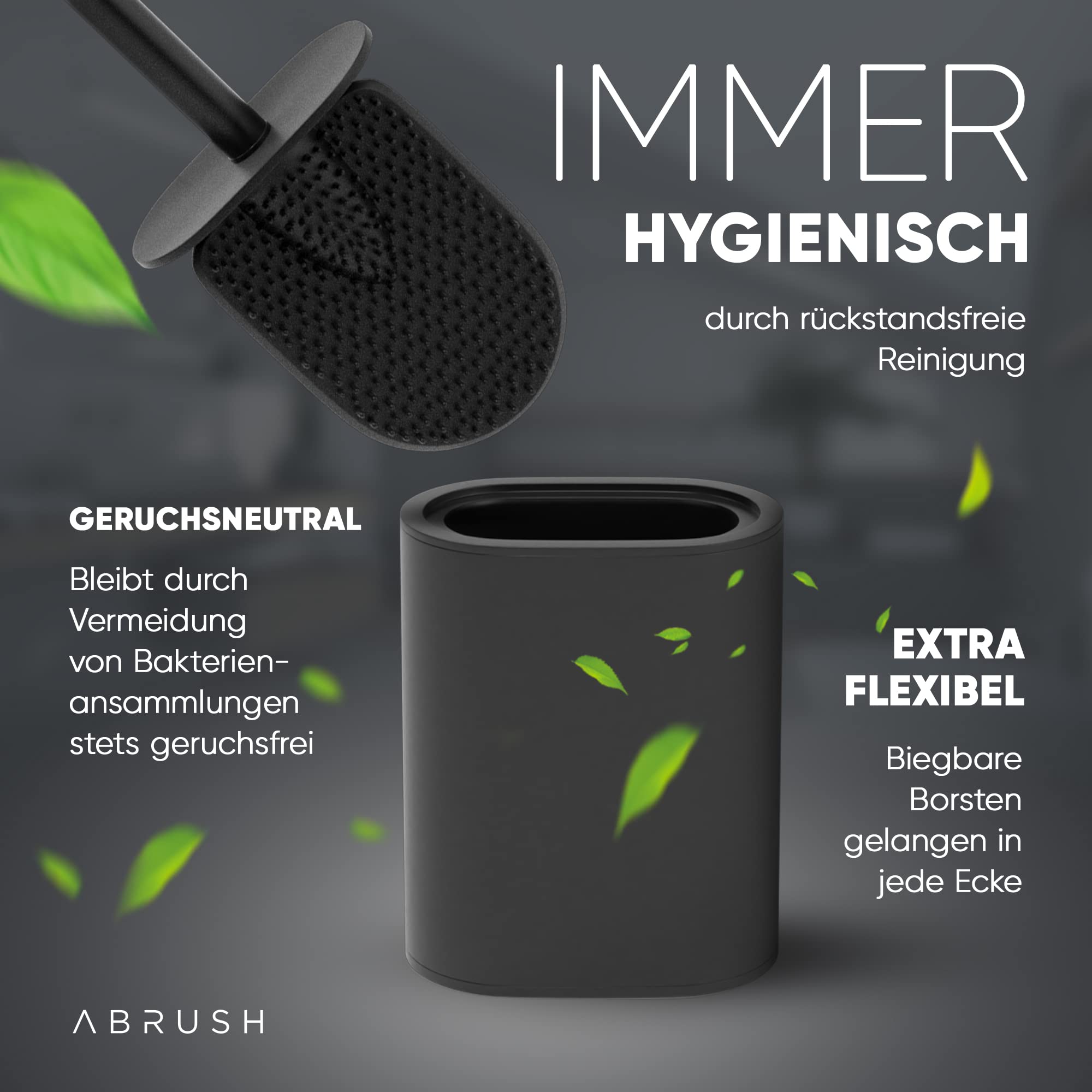 Abrush Klobürste Silikon mit SOFTGUMMI-Bürstenkopf [Ultra hygienisch] - Flache Silikon Klobürste - Toilettenbürste Silikon WC Bürste Flexible Toilettenbürste aus Silikon