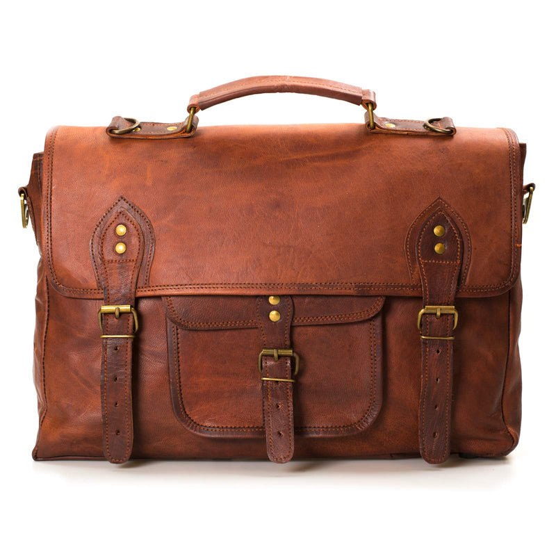 Nama Leather Lane 'Salvatore' Aktentasche Echtes Leder 16 Zoll Schultertasche Vintage Messenger Bag Umhängetasche Business Tasche Lehrertasche Laptoptasche Naturleder Braun