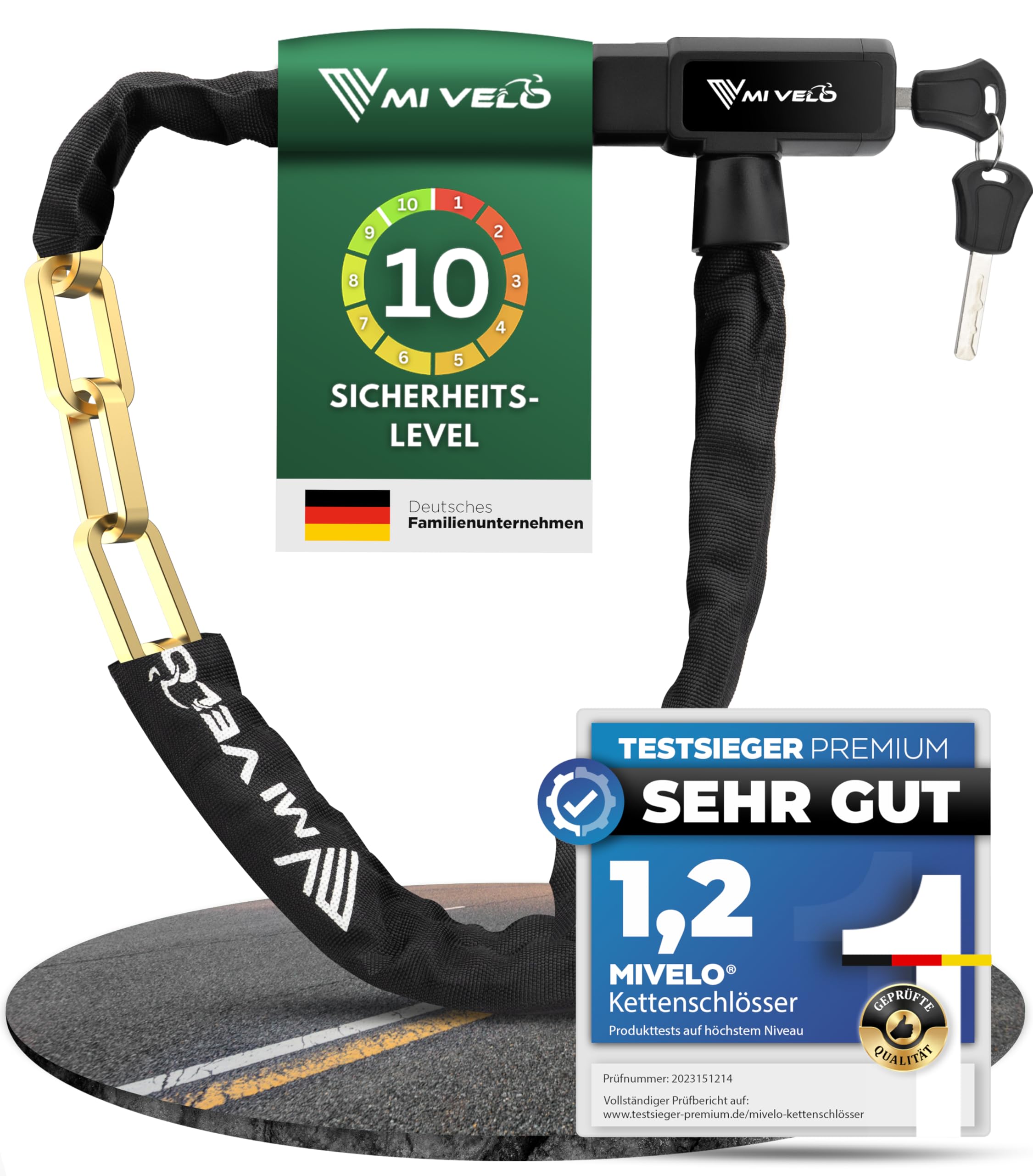 MIVELO Fahrradschloss Kettenschloss hohe Sicherheit 100cm lang I Fahrrad Schloss mit Schlüssel 8mm gehärteter Stahl I Ideal für E Bike, MTB & Rennrad I Bike Lock