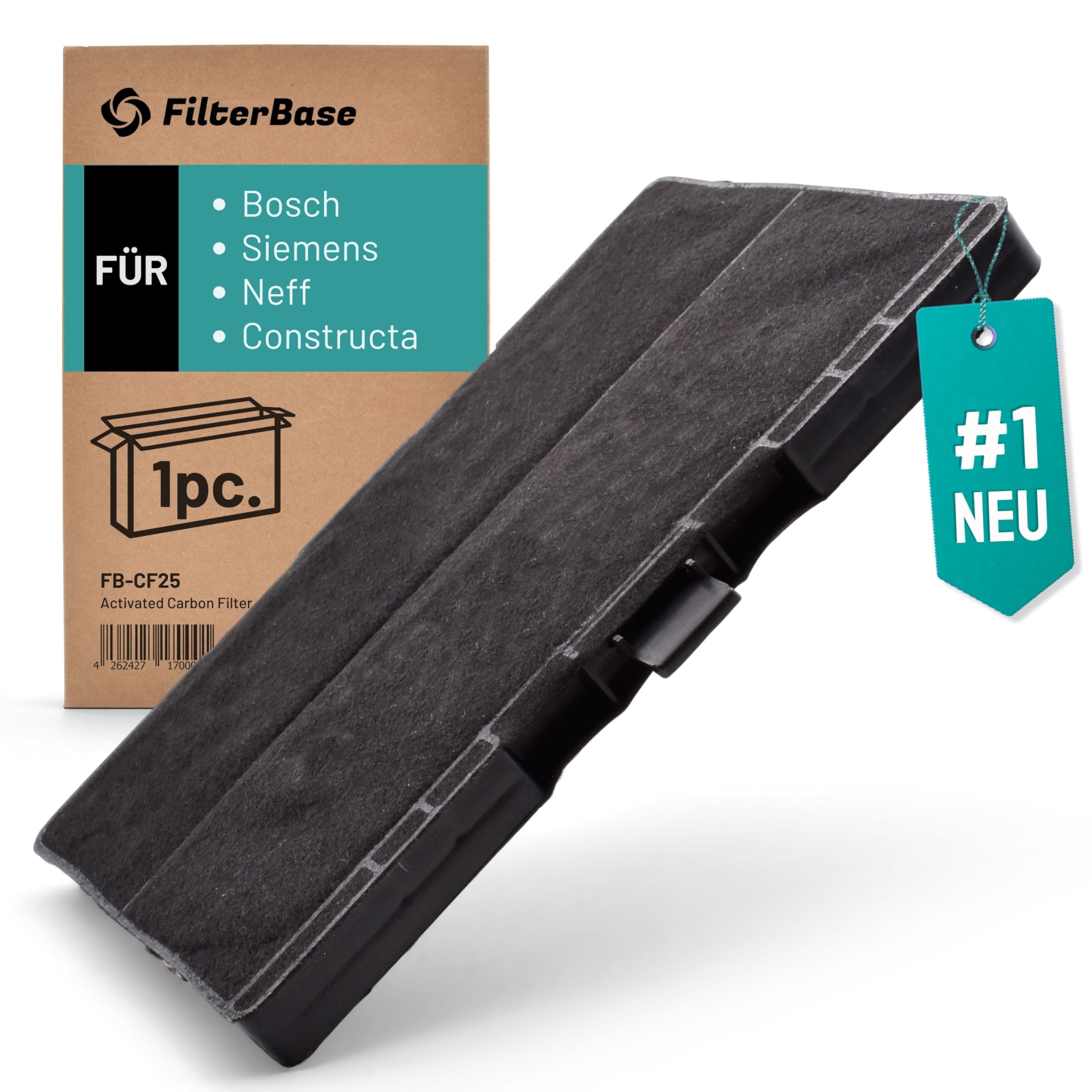 FilterBase® Aktivkohlefilter passend für Bosch 11026771, 00705432, 17002192, 00703606, DHZ5346 DHZ5345 | Siemens LZ53451 | Neff Constructa Z5102X1 (320 x 240 x 22 mm)