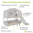 Juskys Kinderbett Baumhaus 90 x 200 cm mit Dach, Rutsche & Leiter — Etagenbett Weiß für Kinder — 2X Lattenrost bis 150 kg — Hausbett aus Massivholz