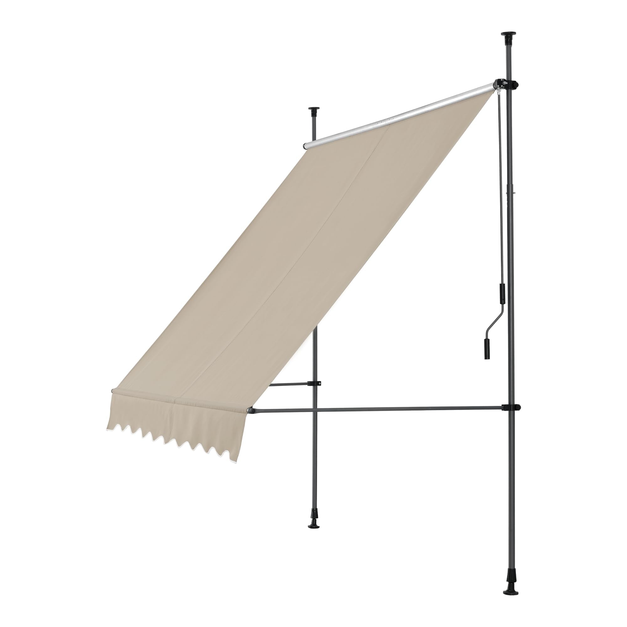 pro.tec Klemmmarkise Stem Markise ohne Bohren 150 x 120 x 220-309 cm Balkonmarkise mit Handkurbel Sonnenschutz Stahlgestell Sandfarben