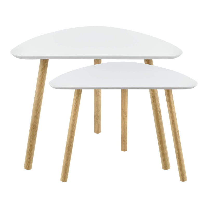 [en.casa] Couchtisch Set Beistelltisch 2er Set Weiß MDF/Bambus