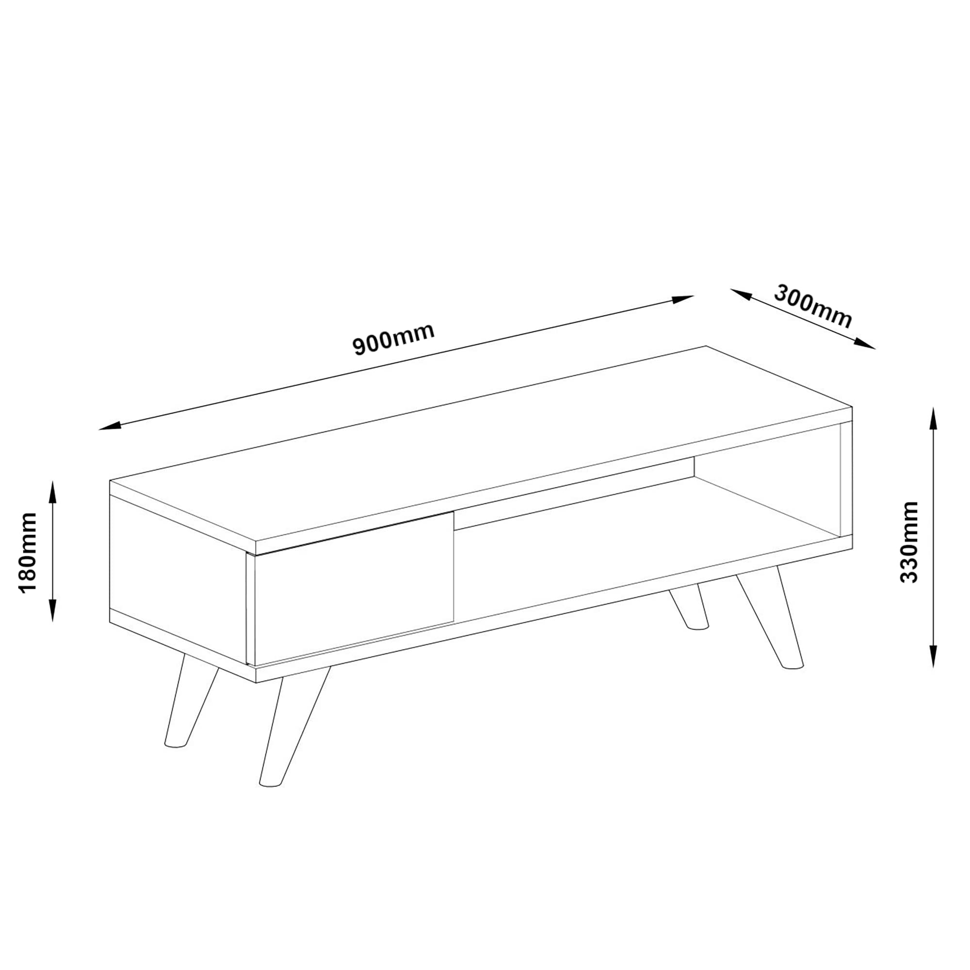 [en.casa] Fernsehtisch Aarup mit Ablage und Schublade Tv-Schrank 33 x 90 x 30 cm Lowboard Eiche