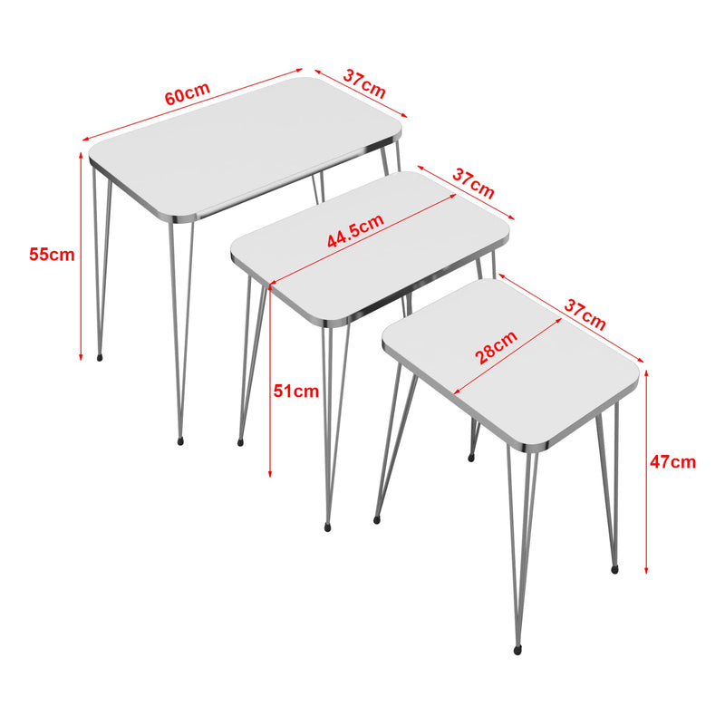 [en.casa] Beistelltisch-Set Rudkøbing Satztisch 3er Set Weiß Wohnzimmertisch verschachtelt Ablagetisch mit eckiger Tischplatte Salontisch Hairpinlegs aus Metall