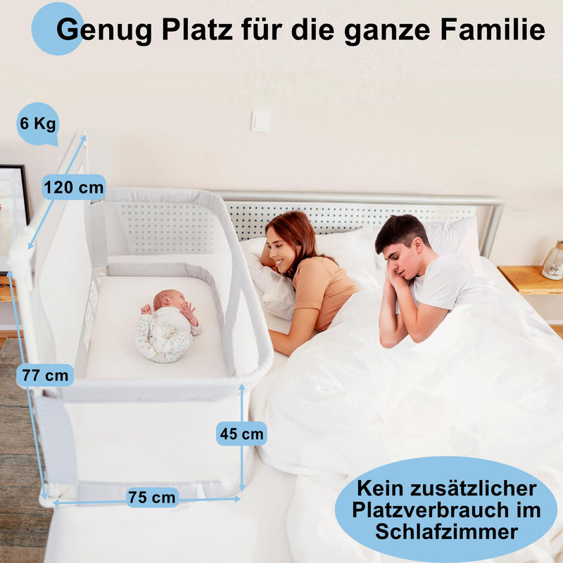 BabybeFun Beistellbett Baby [Stillen im eigenen Elternbett] Babybett für Boxspringbett und normales Bett mit Überrollschutz [Extra Sicher] Rausfallschutz Bett | Kinderbett Alternative