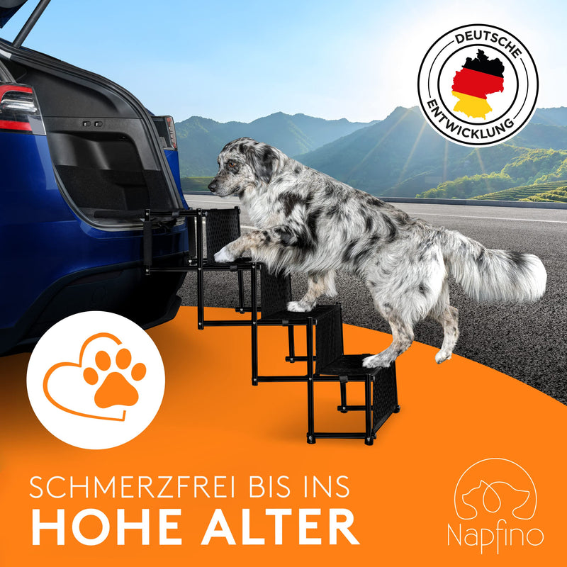 NAPFINO Hundetreppe Auto [bis 60kg] - Gelenkschonende Hunderampe Auto klappbar - Auto Rampe für kleine & große Hunde - Einstiegshilfe Hunde Auto - Rampe Hund für alle Autos geeignet - Mit Tragetasche