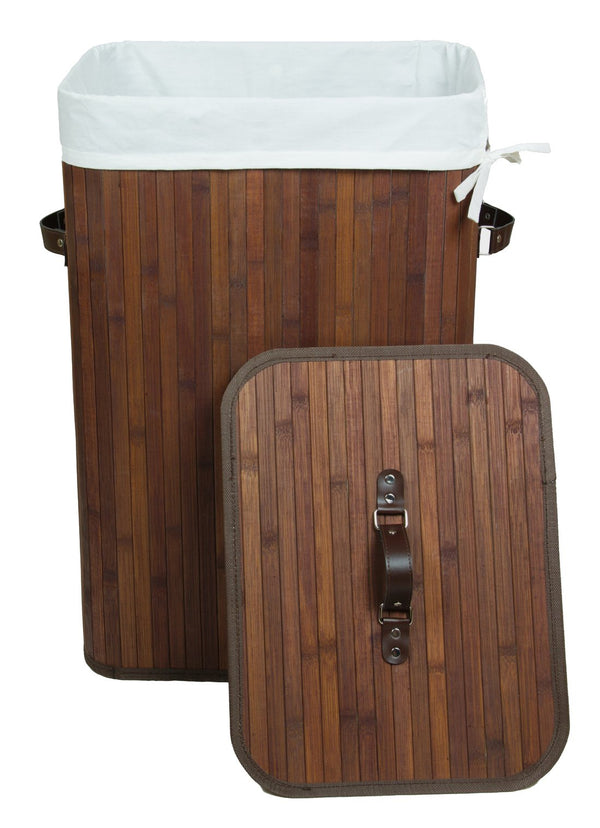 Kronenburg Bambus Wäschekorb mit Deckel, Fassungsvermögen 70 L - 60 x 40 x 30 cm, Dunkelbraun - Farb-/Modellwahl