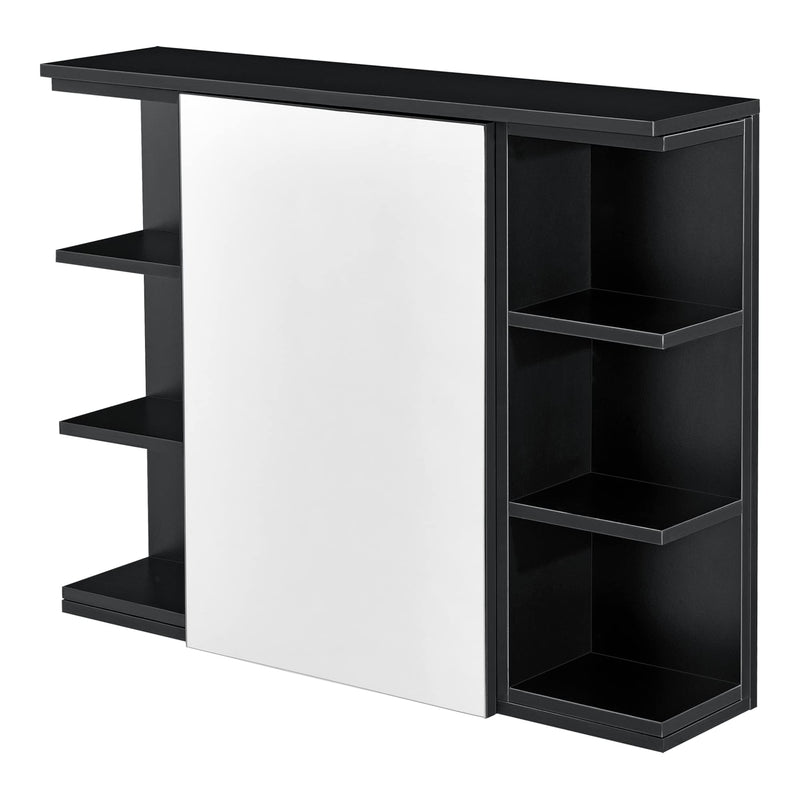 [en.casa] Badezimmer-Wandschrank 64 x 80 x 20 cm Spiegelschrank mit Tür und 3-3 Ablagen Hängeschrank Spanplatte Schwarz