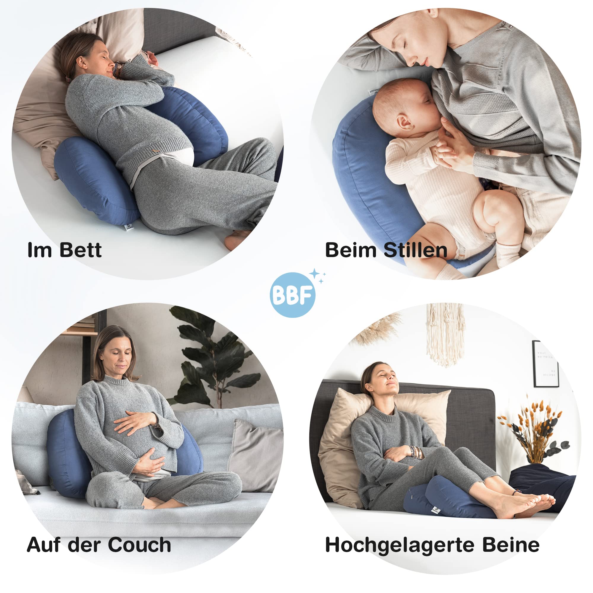 BabybeFun Schwangerschaftskissen [Platzsparend] Pregnancy Pillow für optimale Seitenlage mit Verstellbarer Größe für Schlafkomfort und gegen Rückenschmerzen | Dunkelblau