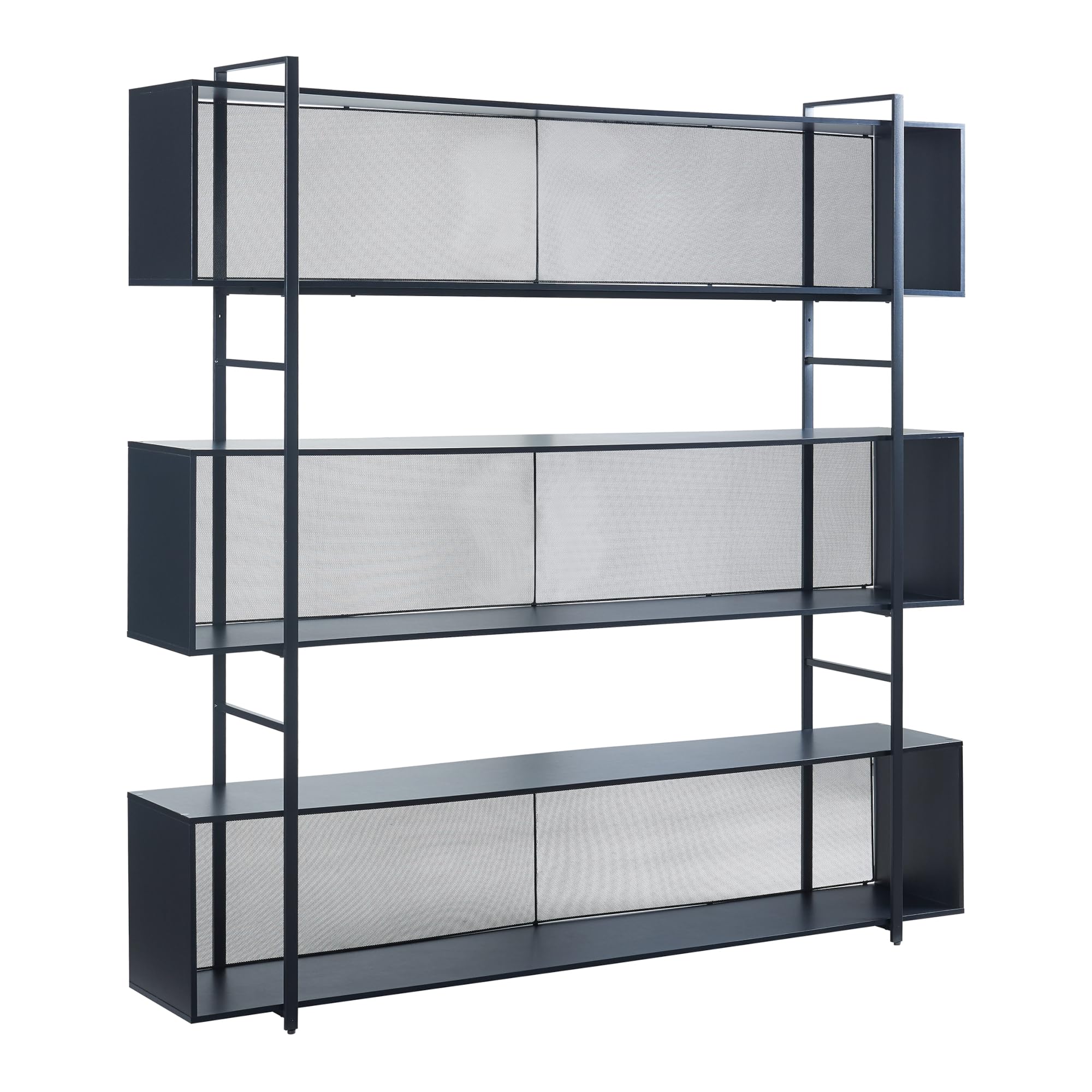 [en.casa] Bücherregal Randaberg offener Bücherschrank mit 3 Ablagefächern 180 x 180 x 33 cm Wohnzimmer Stauraum Metallgestell Standregal Schwarz