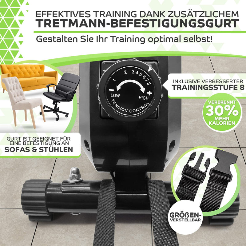 Tretmann Pedaltrainer PRO Set - extra Leise & gelenkschonend - ink. Befestigungsband -DEKRA Geprüft- Beintrainer für Senioren Heimtrainer Mini Bike