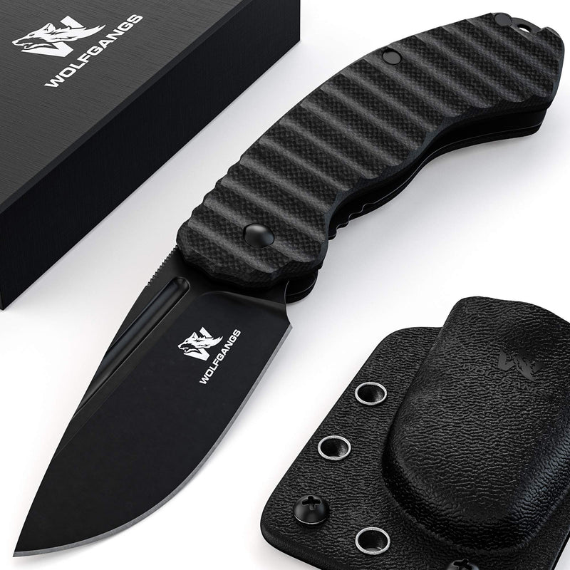 Wolfgangs GLADIO Zweihandmesser Klappmesser aus feinstem D2 Stahl - Legales Taschenmesser Klappmesser - Rebustes Outdoor Messer Survival - Klappmesser Outdoor inkl. Kydex Holster (komplett schwarz)