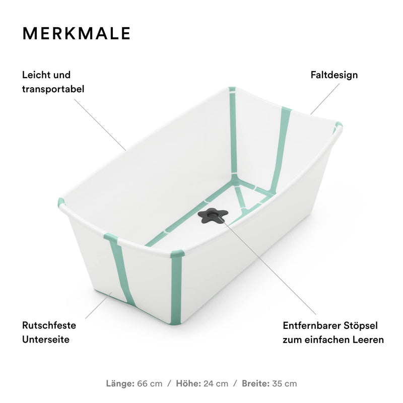 Stokke Flexi Bath, White Aqua – Faltbare Babybadewanne – Leichte Konstruktion, robust & einfach zu verstauen - Bequem für zuhause oder auf Reisen – Ideal für Neugeborene und Babys