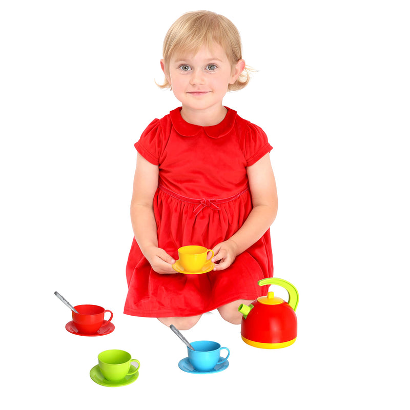 Bino Kinder-Tee-Set, Kindergeschirr (14-teiliges Teeset für Kinder ab 12 Monaten, fördert die Kreativität und soziale Kompetenzen, robust und leicht zu reinigen, Maße: 17×10×10 cm), Mehrfarbig