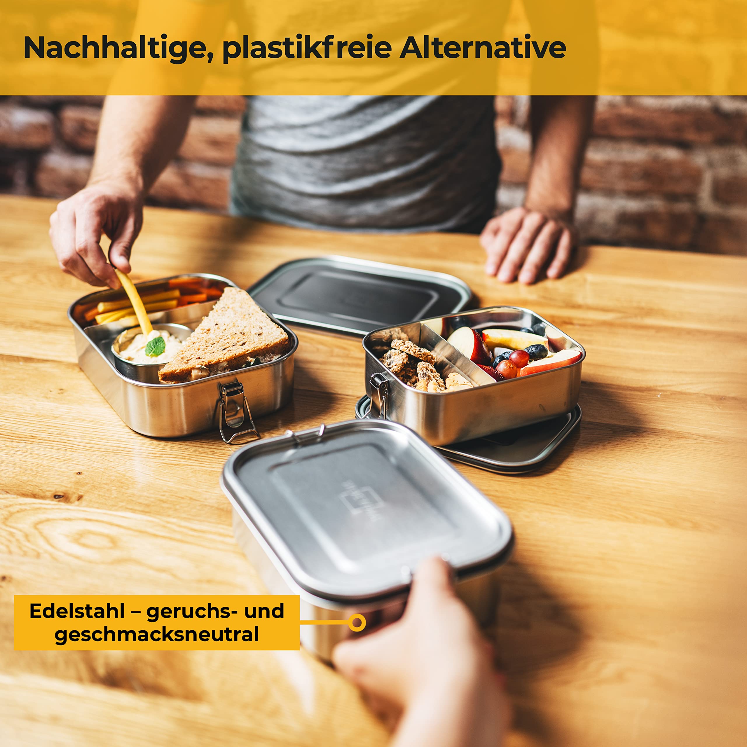 SILBERTHAL Brotdose Edelstahl mit Trennwand – Lunchbox 1200ml – Auslaufsicher – Mit Extra Behälter für Saucen und Dips