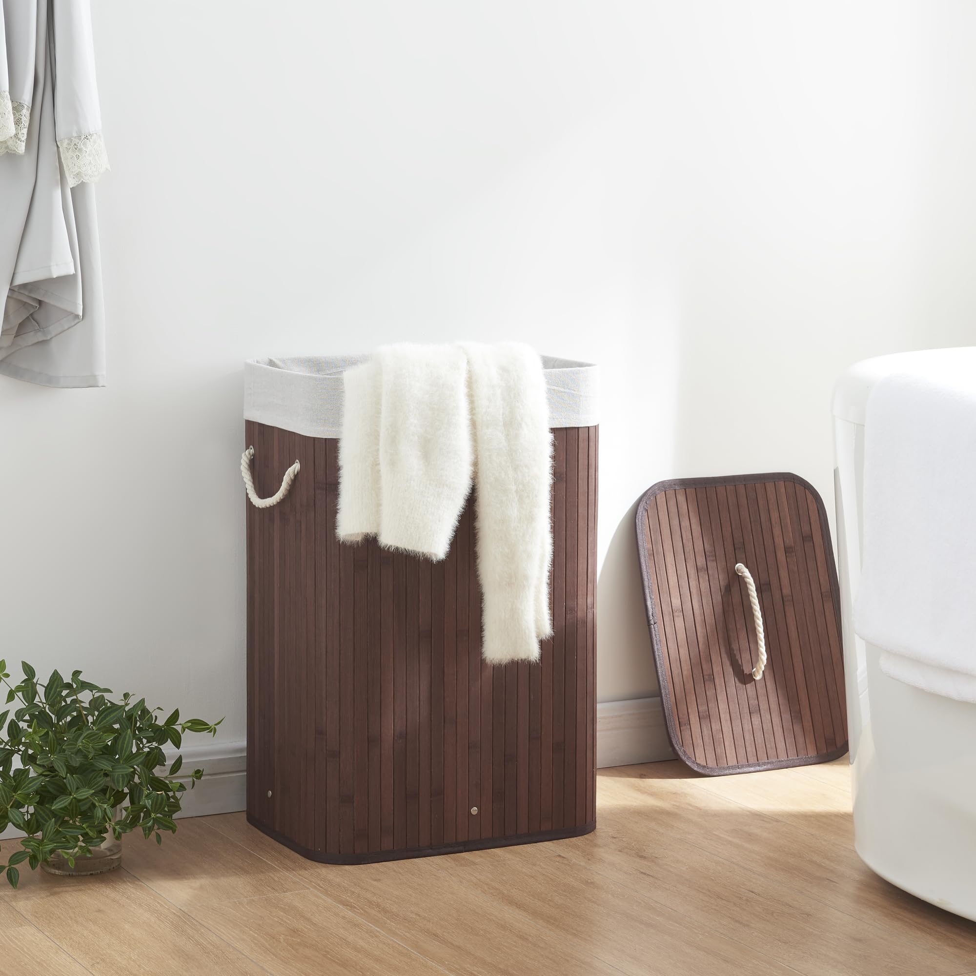 [en.casa] Wäschekorb Salla Wäschebox mit Deckel Wäschesammler Herausnehmbarer Wäschebeutel Laundry Basket Umweltfreundlich 72L Bambus Braun