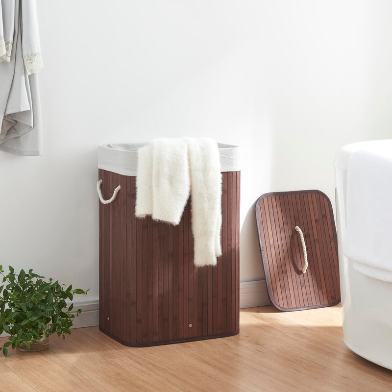 [en.casa] Wäschekorb Salla Wäschebox mit Deckel Wäschesammler Herausnehmbarer Wäschebeutel Laundry Basket Umweltfreundlich 72L Bambus Braun