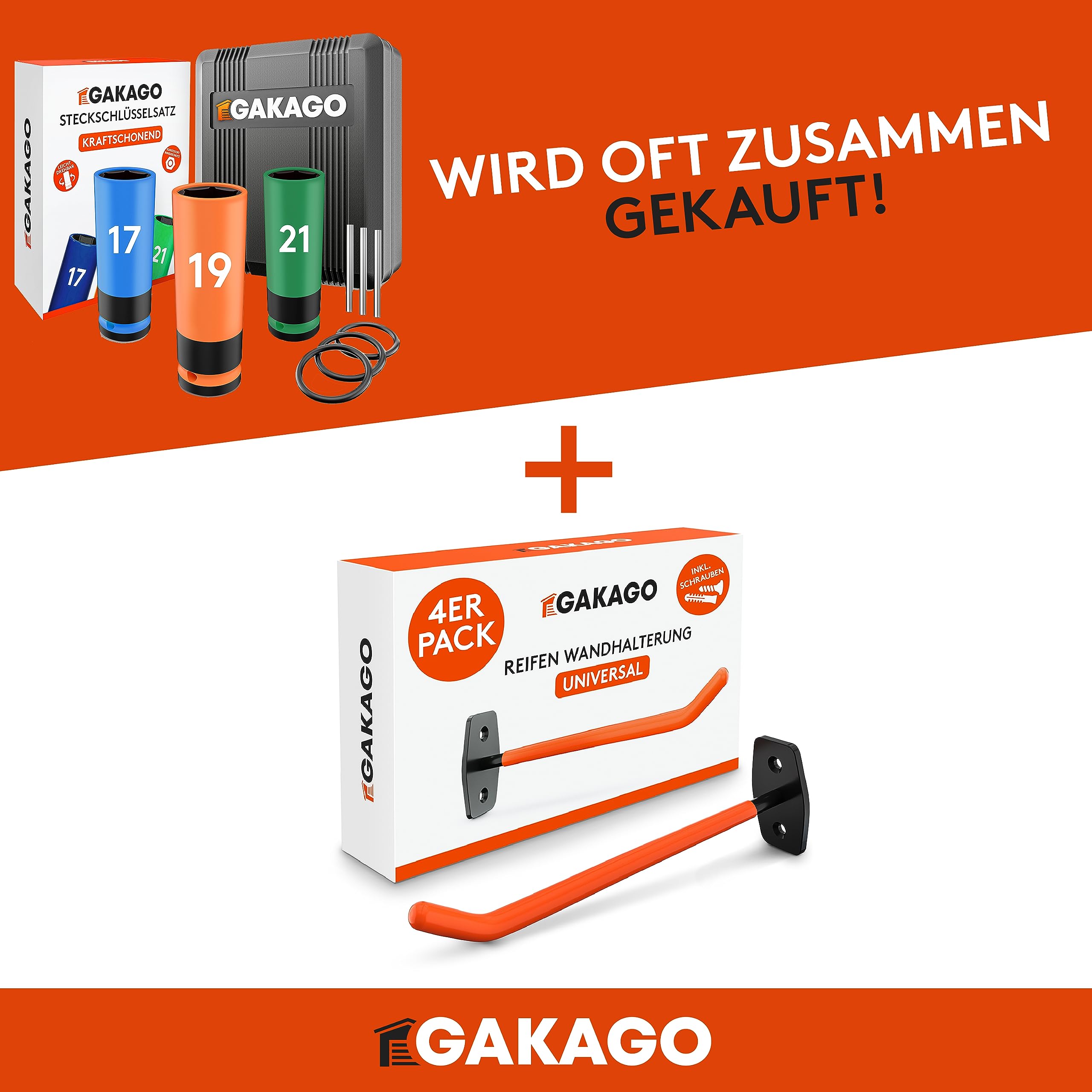 Gakago Kraft-Schoneinsatz - 17mm 19mm 21mm Radschrauben Nuss Set mit gummierten Felgenschutz - 1/2 Zoll Steckschlüssel-Einsatz für Drehmoment- und Schlagschrauber mit Sicherheitsstift und Ring