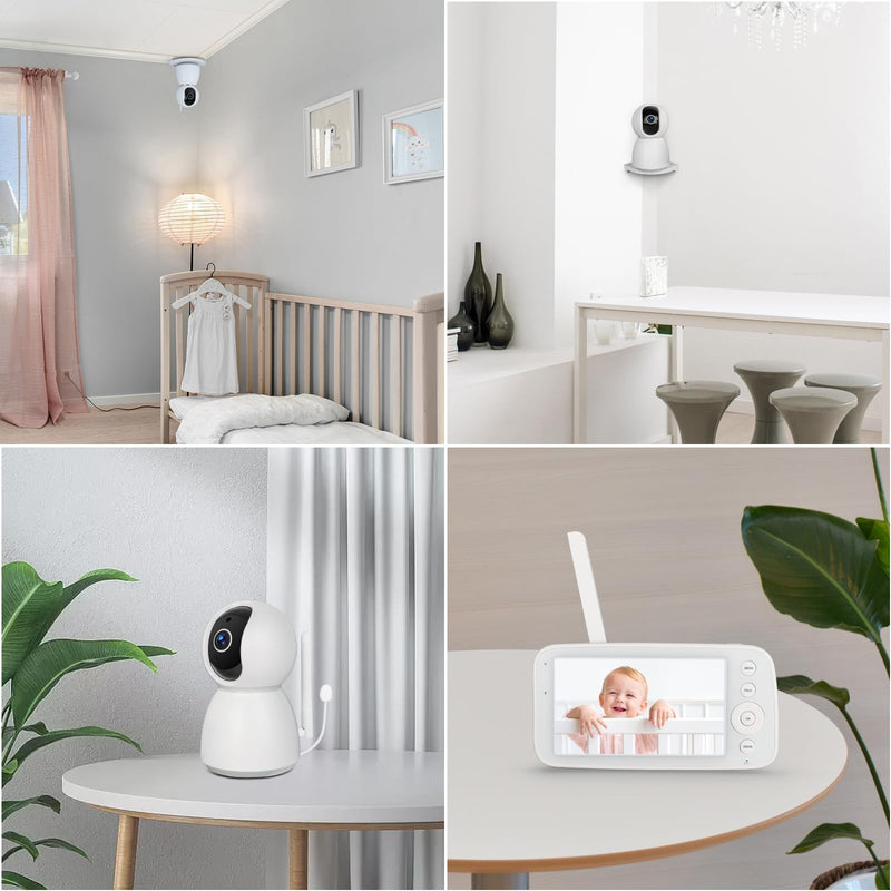 Gleeso Babyphone 5” HD 1280x720 IPS Display Video Baby Monitor with Camera and Audio Pan-Tilt-Zoom Wide View No WiFi No APP Two Way Talk Infrared Night Vision Necessity for Caring Newborn Elderly Pets