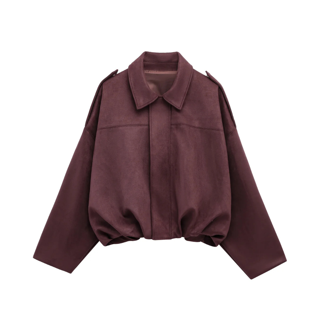 Wildleder Damen Bomberjacke mit Reißverschluss – VelvetAir Jacket