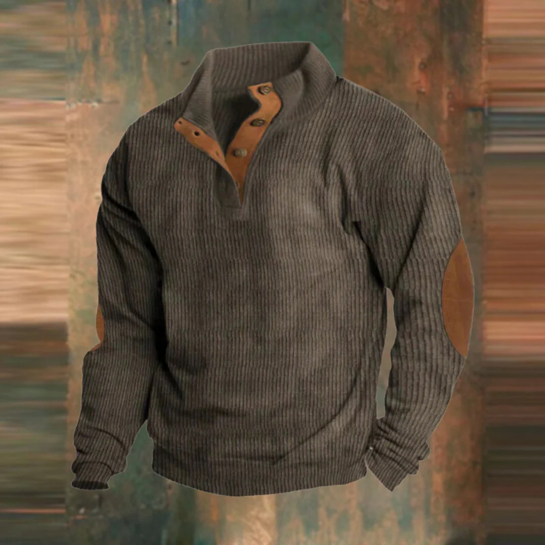 Retro Strickpullover mit Knopfleiste & Ellbogenpatches – Lyle Classic Knit