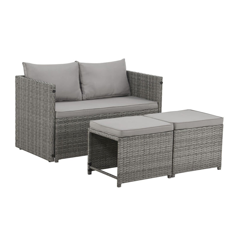 Juskys 2in1 Polyrattan Relax Gartenmöbel Set Jamaika - Tisch, Gartenlounge Sofa - Balkonmöbel Sitzgruppe für Balkon, Garten - Outdoor Lounge Grau