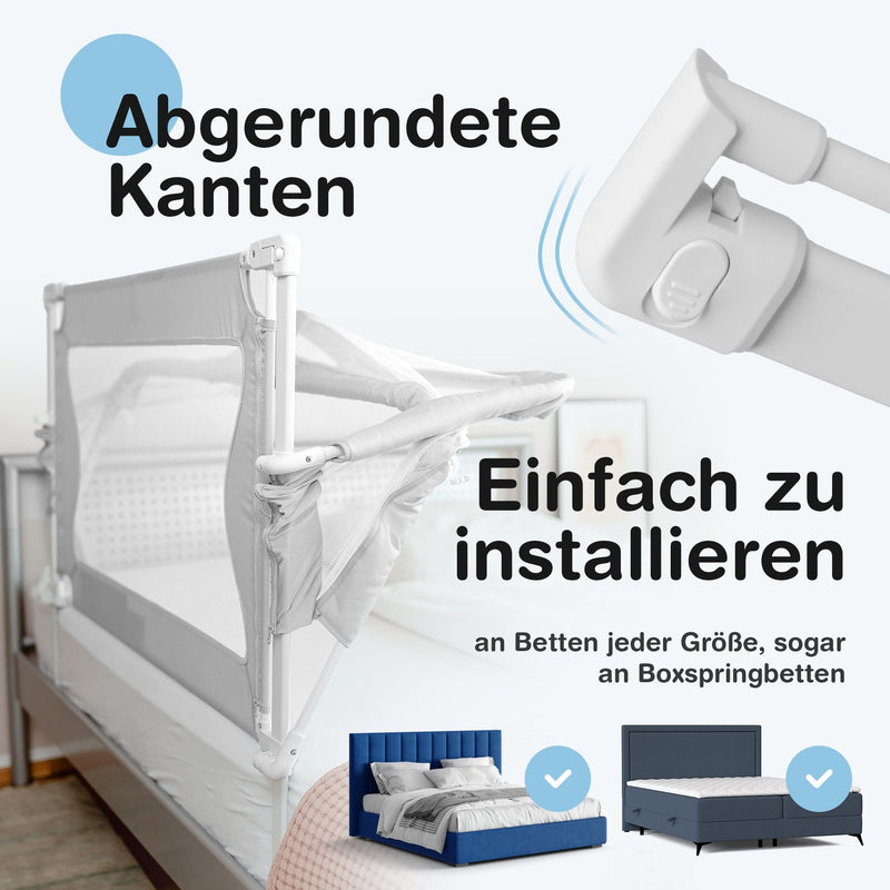 BabybeFun Beistellbett Baby [Stillen im eigenen Elternbett] Babybett für Boxspringbett und normales Bett mit Überrollschutz [Extra Sicher] Rausfallschutz Bett | Kinderbett Alternative