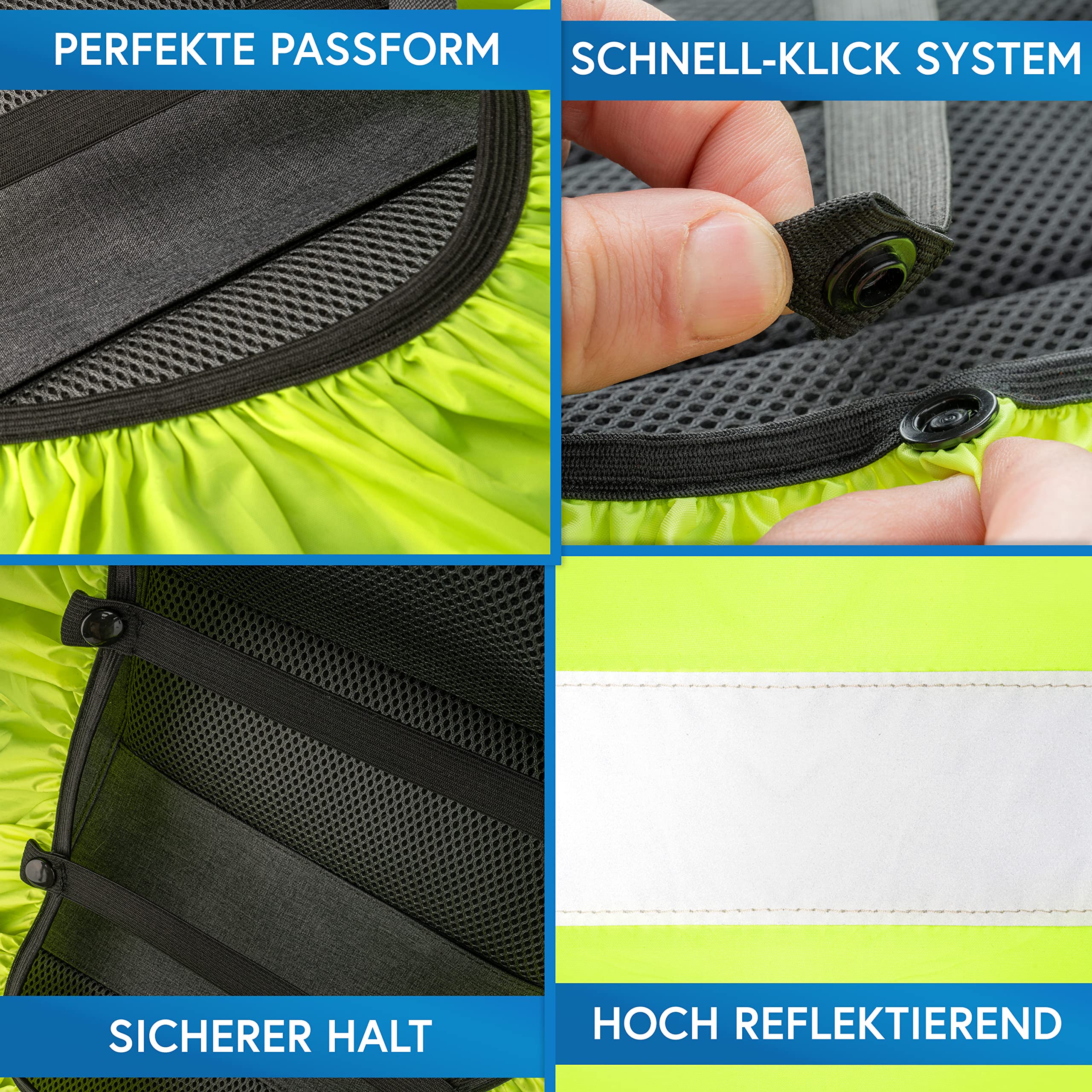 Nextcover® NEU Universeller Regenschutz für Rucksack & Schulranzen [AquaShield] I 100% Wasserdichter Rucksack Regenschutz für effektiven Schutz vor Nässe I Rucksack Überzug Reflektierend I Regenhülle