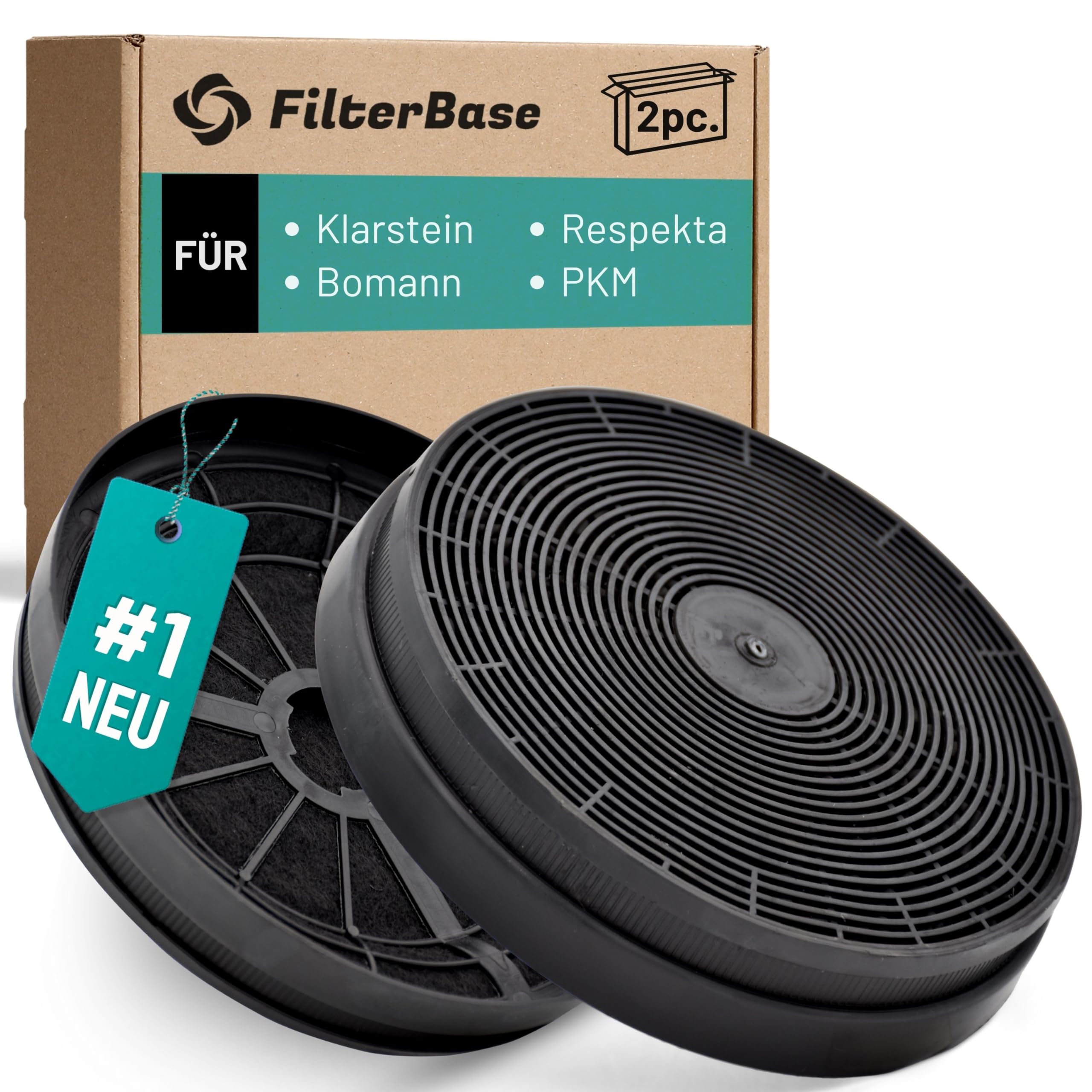 FilterBase® Aktivkohlefilter 2 Stück für Respekta MIZ0023 | Klarstein Zarah Zelda Zola Balzac Aurora Aurica 10029385 10029387 10029388 10013866 10013867 10013868 | Bomann KF561 | PKM CF 110