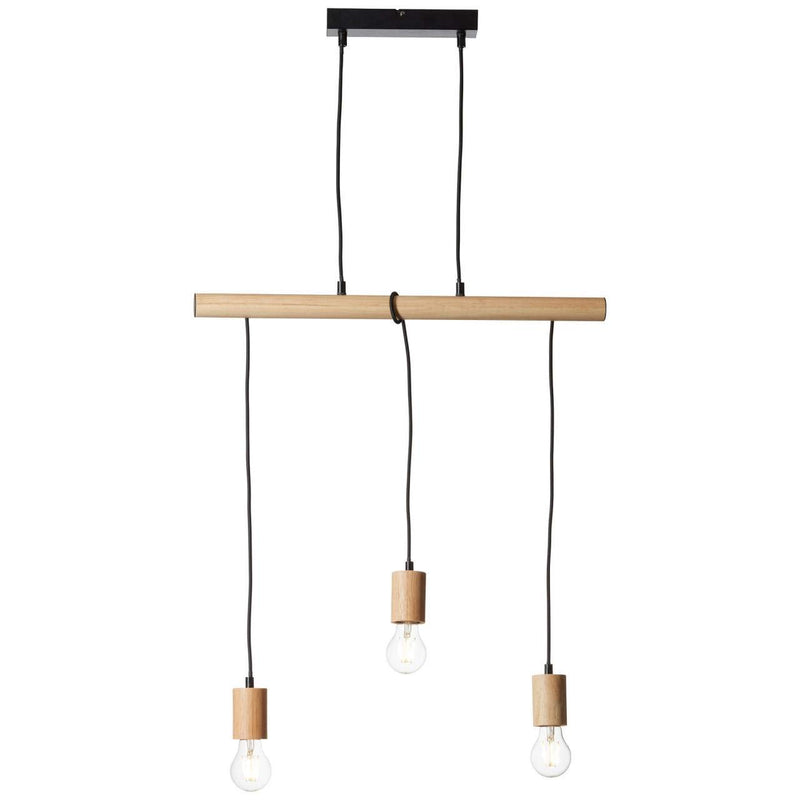 Brilliant Lampe Jenji Pendelleuchte 3flg holz hell/schwarz | 3x A60, E27, 40W, geeignet für Normallampen (nicht enthalten) | In der Höhe durch Umwickeln einstellbar