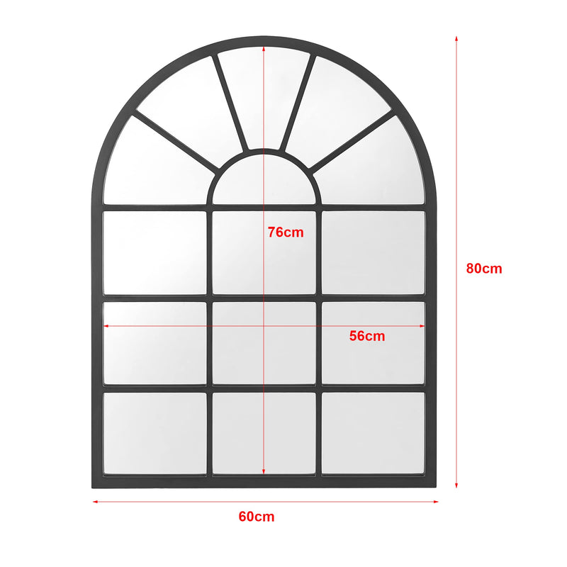 [en.casa] Wandspiegel Villalago Fensterspiegel Spiegel schwarzer Rahmen Fensteroptik 80 x 60 cm mit Befestigungshaken Schlafzimmer Flur Wanddeko