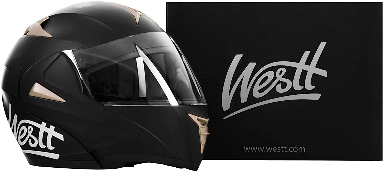 Westt Motorradhelm Herren Damen Integralhelm Klapphelm Flip-up Motorrad Jethelm Chopper Mofa Moped Roller Modular Helm Motorrad ECE DOT Zertifiziert, schwarz, L (59-60 cm)