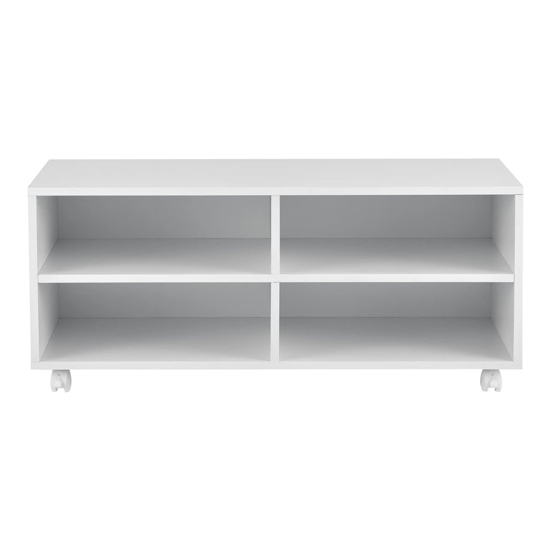 [en.casa] Lowboard mit Rollen 'Gränne' 90x35x41cm mobiles Regal TV-Schrank 4 Ablagen Fernsehregal Fernsehtisch Matt Weiß