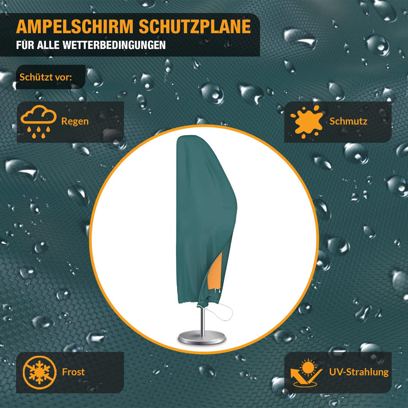 Kronenburg Schutzhülle Ampelschirm winterfest in grün – für Gartenschirme bis 500 cm Durchmesser – Abdeckhaube Sonnenschirm wasserdicht mit Reißverschluss