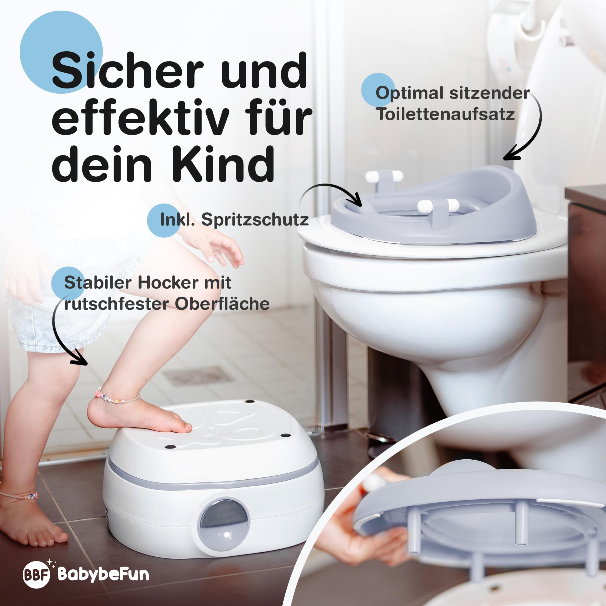 BabybeFun 3in1 Töpfchen + Toilettensitz Kinder + Hocker/Kindertoilette für das Töpfchentraining für Kinder ab 2 Jahre grau; Farbe wählen…