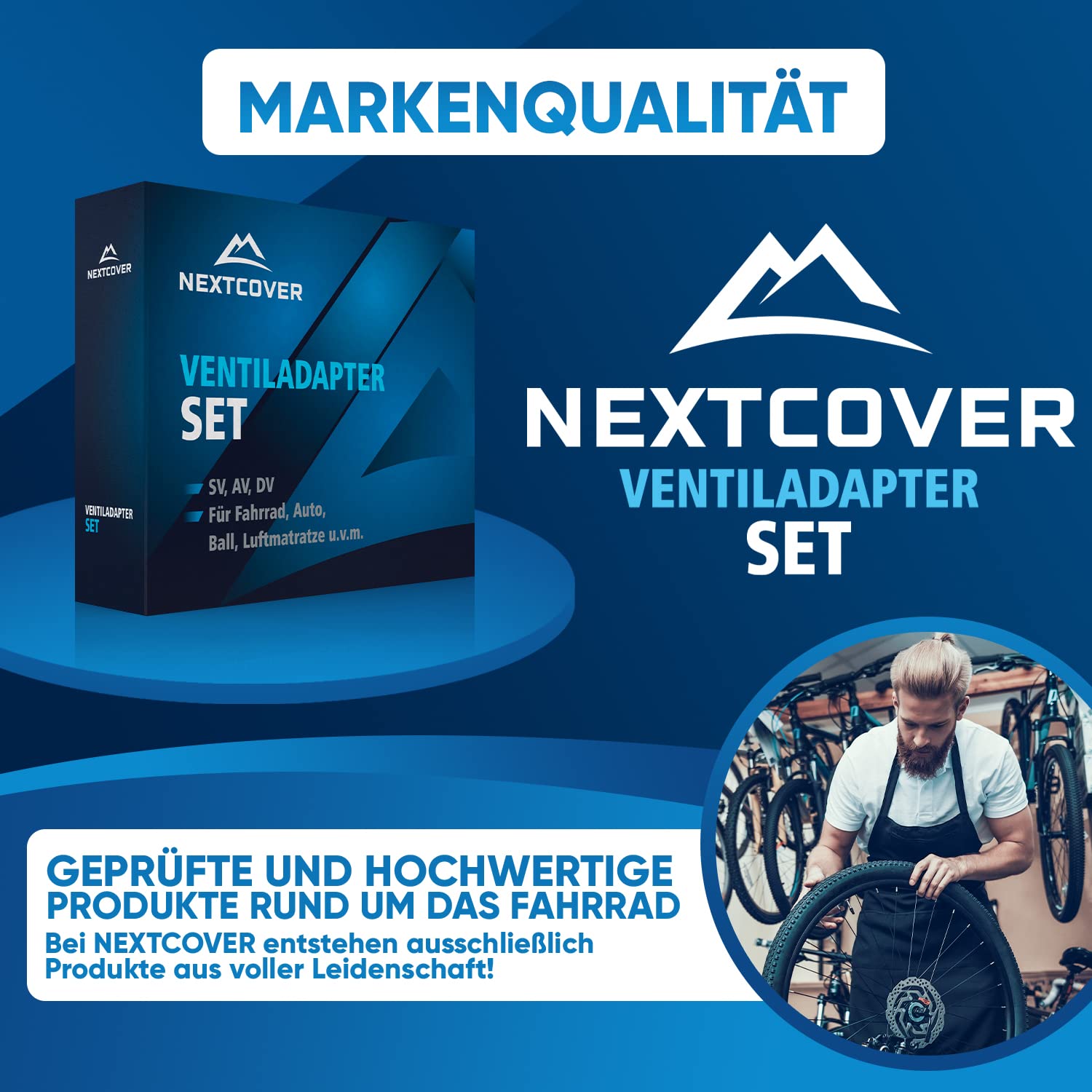 NEU NEXTCOVER Profi Fahrradventil Adapter Set [15-teilig] I Passend für alle gängigen Ventilarten I Adapter Französisches Ventil für Luftpumpe & Kompressor I Robuste Ventiladapter Fahrrad