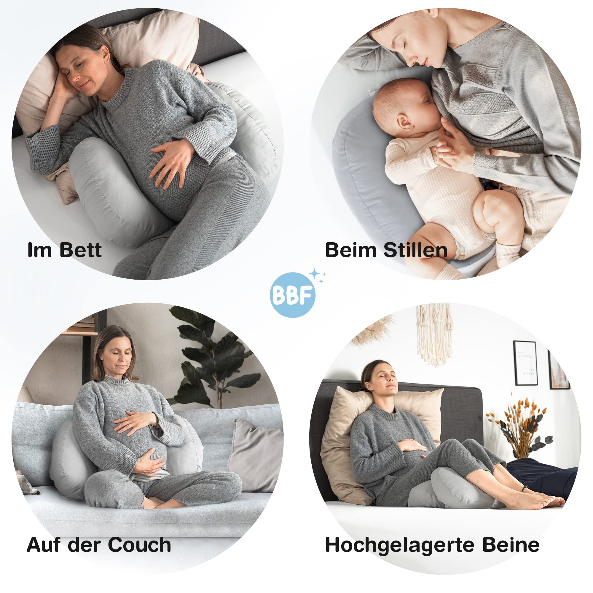 BabybeFun Schwangerschaftskissen mit waschbarem Stillkissenbezug | Seitenschläferkissen gegen Rückenschmerzen als Geschenkidee für werdende Mütter Pregnancy Pillow hellgrau; Farbe wählen..