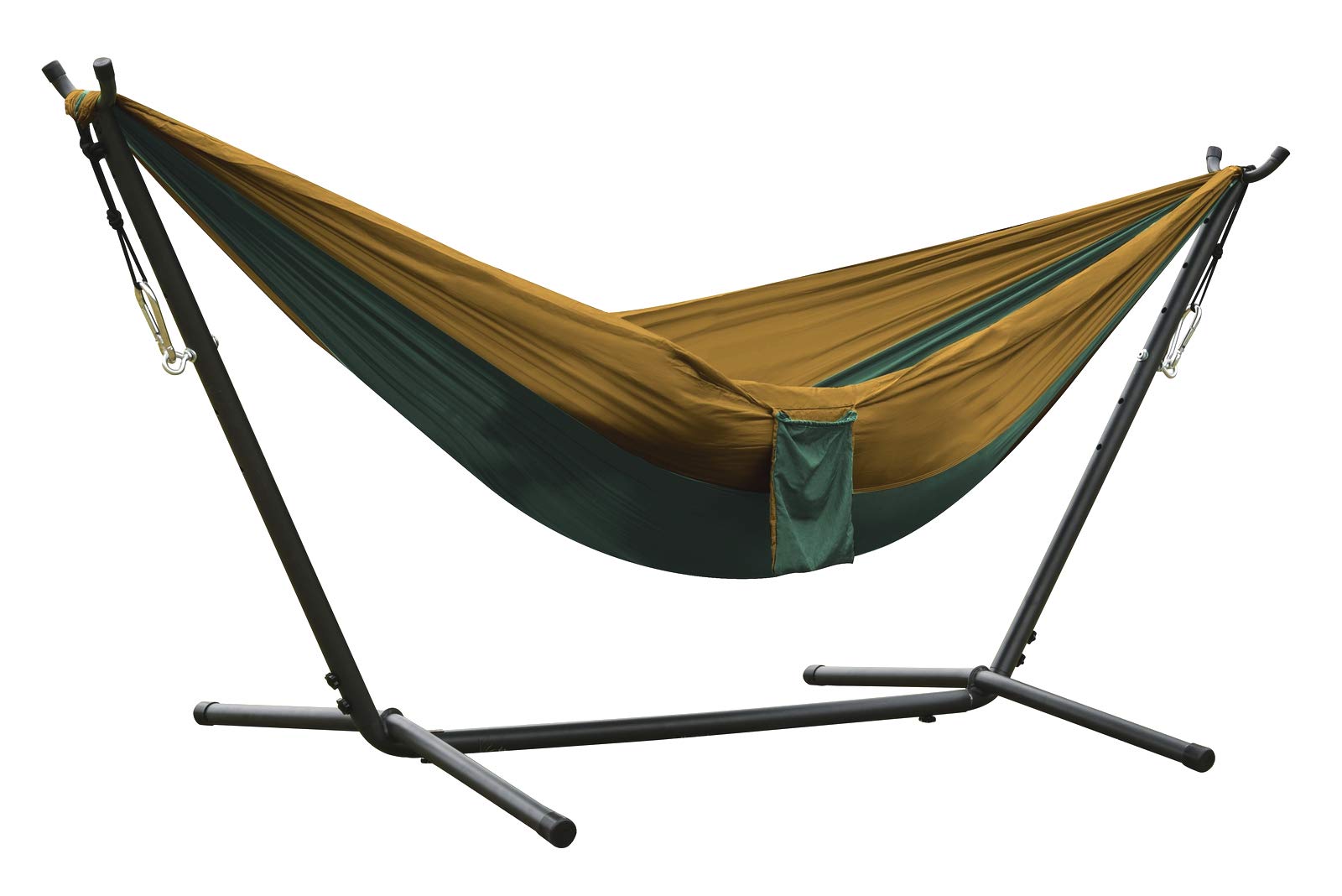 Kronenburg Hängematte mit Gestell Indoor & Outdoor - Hängemattengestell 250cm, Belastbarkeit bis 210 kg – inkl. Nylonhängematte in Olive/Grün– Farbwahl