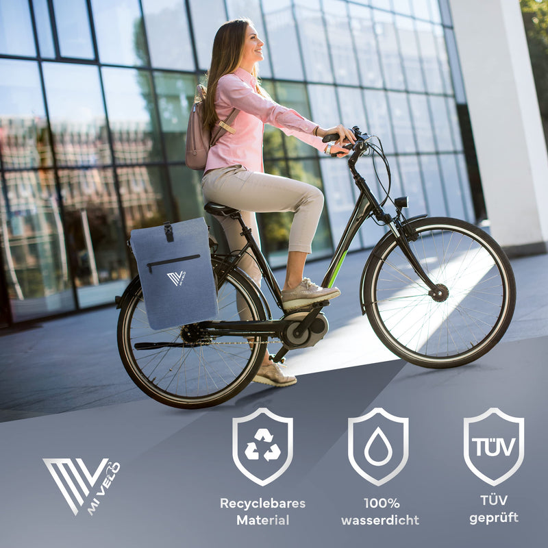 MIVELO Fahrradtasche für Gepäckträger - 3in1 Gepäckträgertasche Rucksack Umhängetasche - 100% wasserdicht und PVC-frei - mit herausnehmbarer Laptoptasche (Jeansblau)