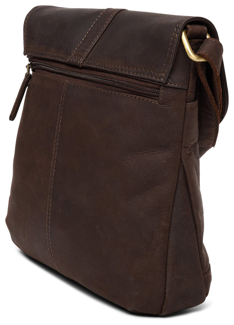 LEABAGS Leder Handtasche Damen I Premium Echtleder Umhängetasche I Damen Schultertasche I Damentasche I Tragetasche für Arbeit Uni Schule Freizeit I 27 x 23 x 6 cm I Nature Dunkelbraun