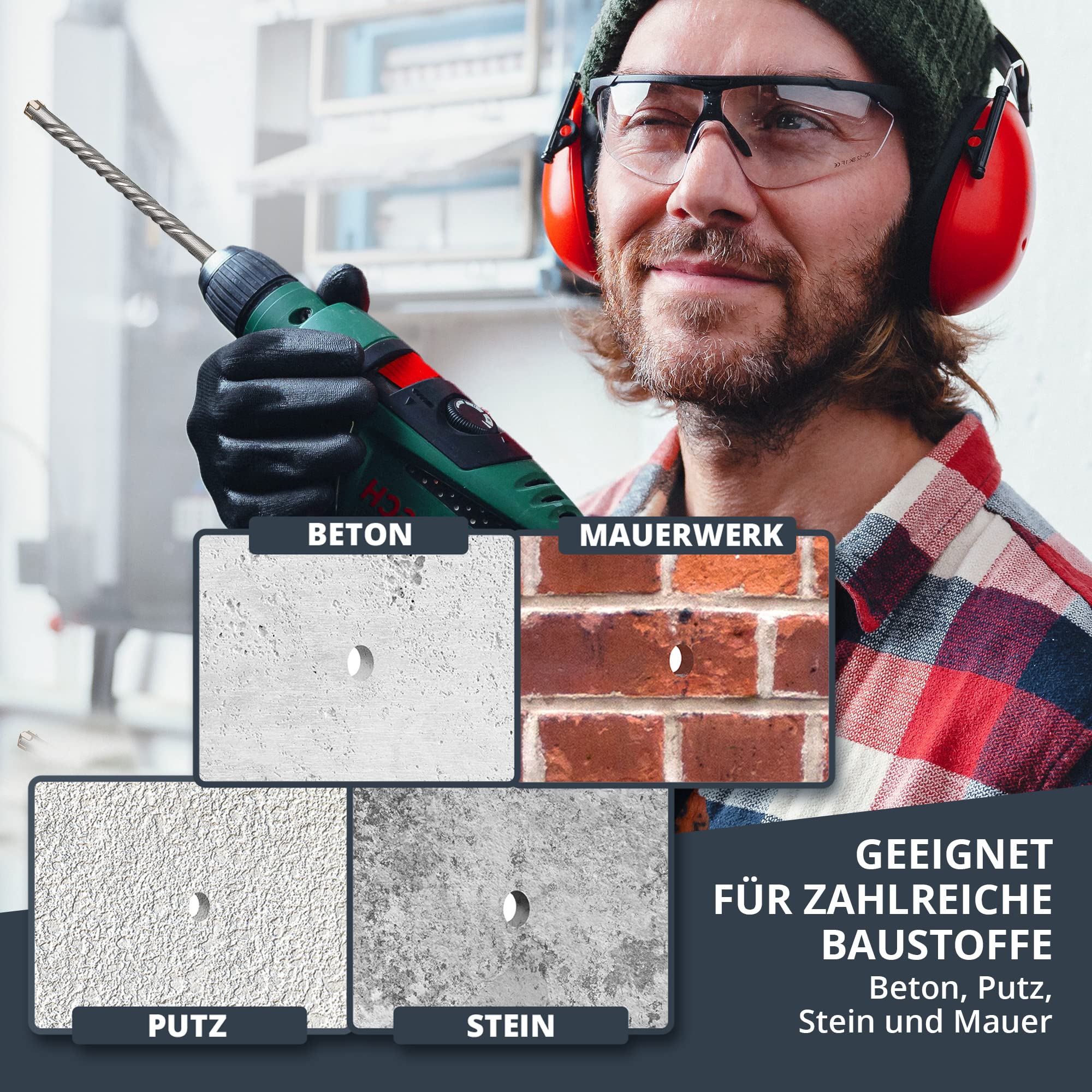 BAURIX® SDS Plus Bohrer Set [7 Stück] I NARWAL®-Bohrer - Mühelos Durch Beton Bohren I Steinbohrer Set 5,6,6,8,8,10,12mm - Länge: 160mm I Hammerbohrer, Betonbohrer Set für Bosch, Hilti, Einhell uvm.