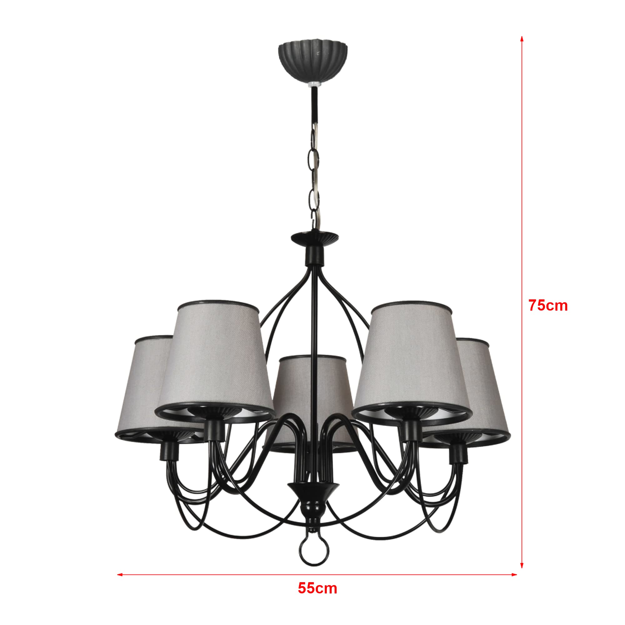 lux.pro Kronleuchter Hatfield Wohnzimmerlampe Pendelleuchte 5 x E27 Metall Hängelampe mit Lampenschirm Stoff Grau Hängeleuchte 5-flammig Esszimmer Lüster