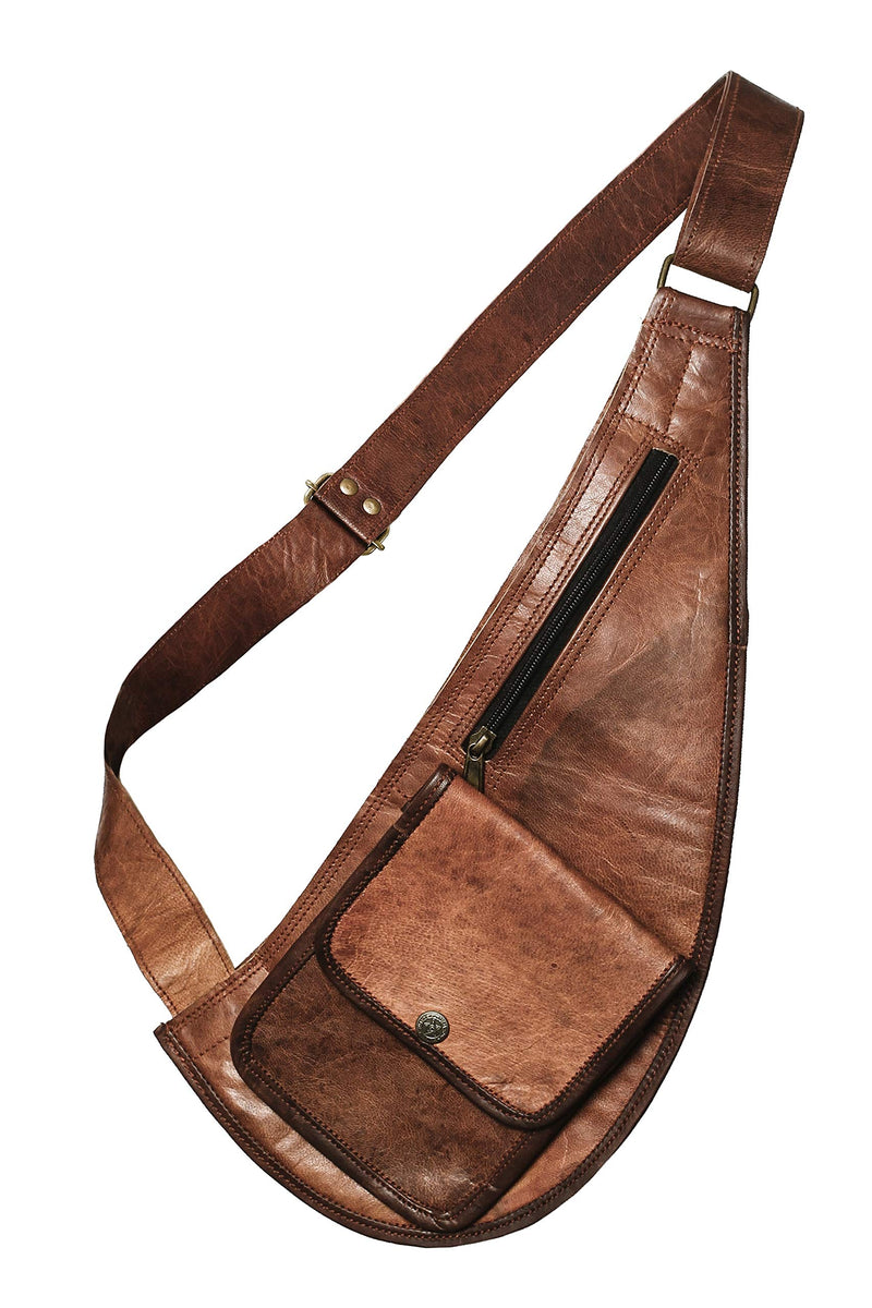 LEABAGS Sling Brusttasche für Damen und Herren aus echtem Leder im Vintage Look I Cross Body Bag I Umhängetasche I 43x2x18cm