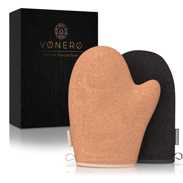 VONERO© Premium Selbstbräuner Handschuhe - Verbessertes Konzept 2020 I Bräunungshandschuh für Selbstbräuner I Selbstbräuner-Handschuh für Gesicht und Körper I Self Tan Handschuh I 2er Set