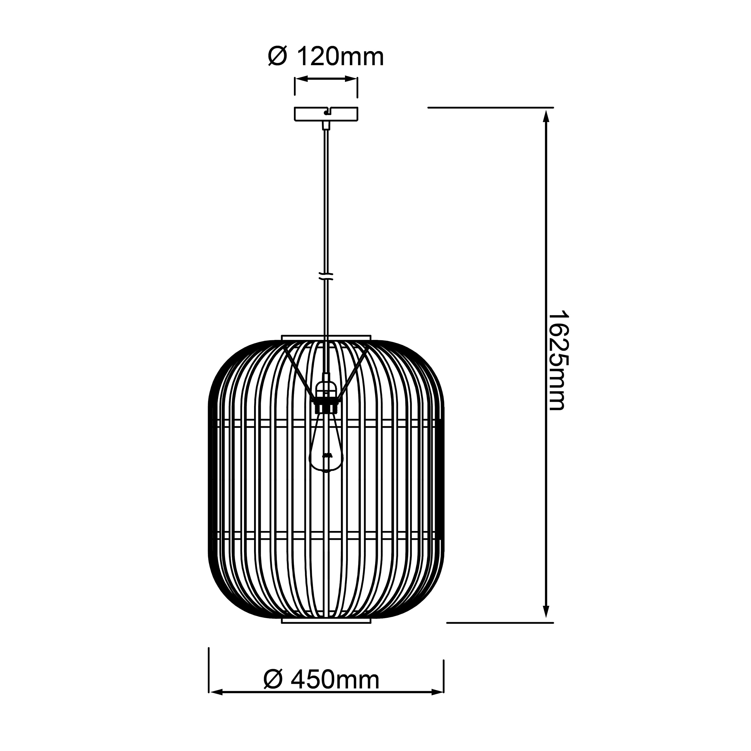 Brilliant Woodrow Hängeleuchte, 45 cm, dunkles Holz/Schwarz, Bambus/Metall, 1 x A60, E27, 60 W