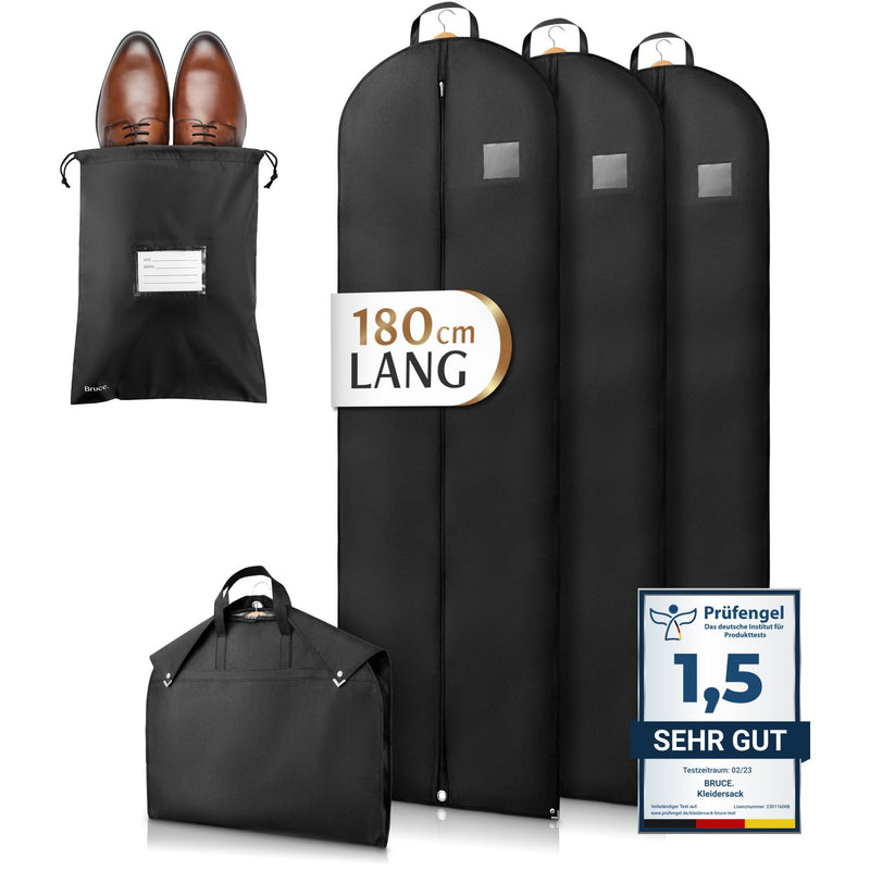 Bruce.® 3 x Premium Kleidersack I 180 x 60 cm I Optimierte Materialstärke von 120 GSM I Kleiderhülle für Anzug und Kleid I Atmungsaktive Anzugtasche für Reisen, Kleidersäcke Lang